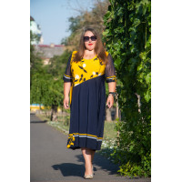 Сукня 3482-1 для повних жінок з поєднанням чорного та яскраво-жовтого кольорів