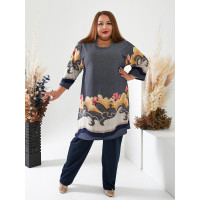 Синій костюм 3552-1 з довгою тунікою великих розмірів