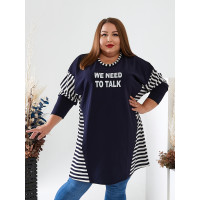 Стильна темно-синя туніка 3504 для повних жінок зі смугастими вставками