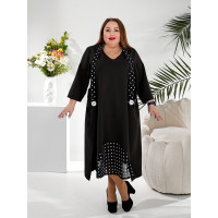 Чорна в горох сукня 3637-1 великих розмірів