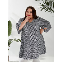 Туніка 2216-1 – легка модель з креп-шифону з білим квітковим принтом для жінок великих розмірів