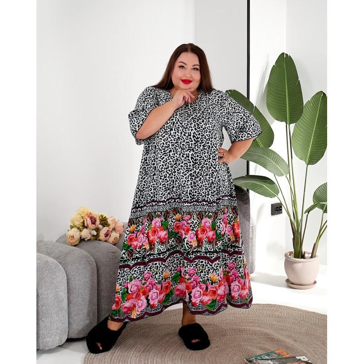 Нічна сорочка 2220-1 великих розмірів з тканини штапель