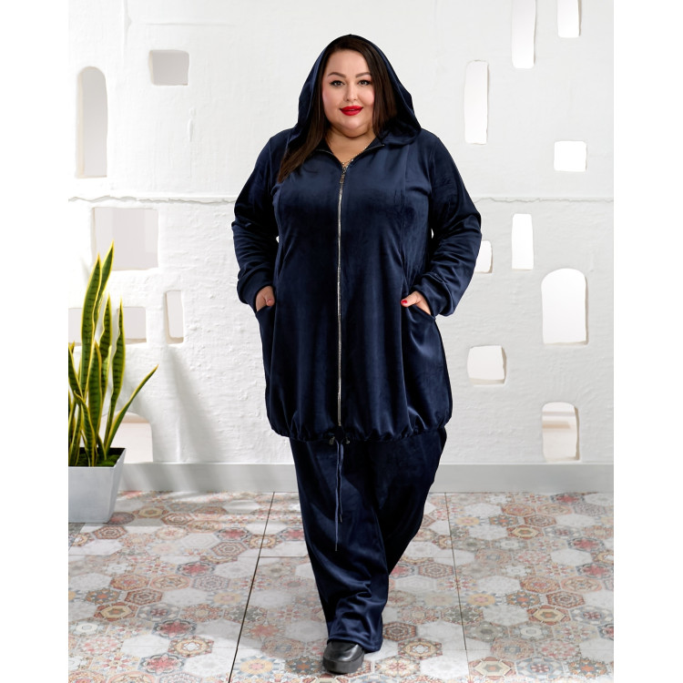 Темно-синій велюровий костюм 2225-1 великих розмірів