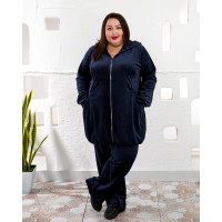 Темно-синій велюровий костюм 2225-1 великих розмірів
