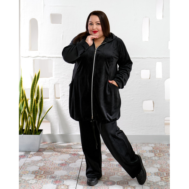 Чорний велюровий костюм 2225-2 великих розмірів