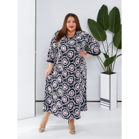 Темно-синя сукня 3572-2 з ніжними рожевими квітками