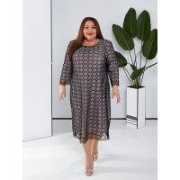 Бежева сукня 55937 із сіткою флок