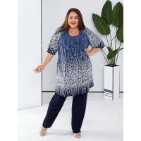 Синій костюм 3576-2 з тунікою з вишуканого купона