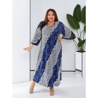 Синя сукня 3572-1 з малюнком мережива 