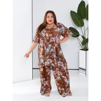 Легкий коричневий костюм 3575-1 зі штапеля