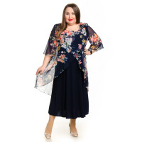 Темно-синя сукня 55668 з квітковим шифоном