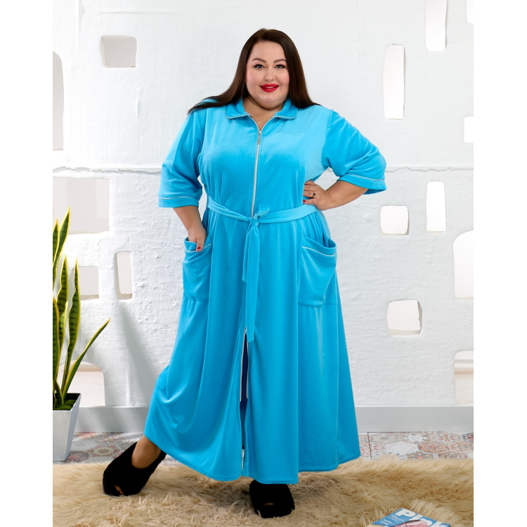 Домашній халат блакитного кольору 2500-23 великих розмірів