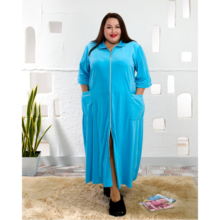 Домашній халат блакитного кольору 2500-23 великих розмірів