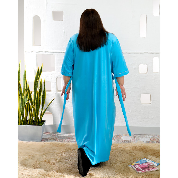 Домашній халат блакитного кольору 2500-23 великих розмірів