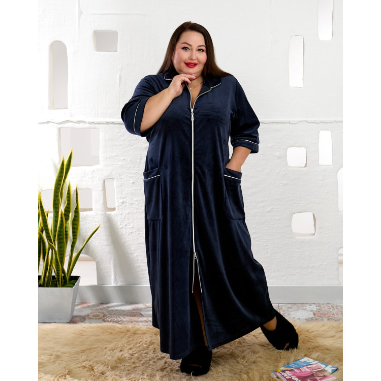 Домашній халат темно-синього кольору 2500-24 великих розмірів