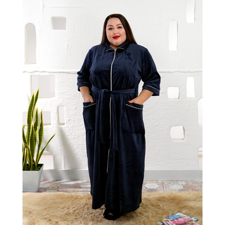 Домашній халат темно-синього кольору 2500-24 великих розмірів