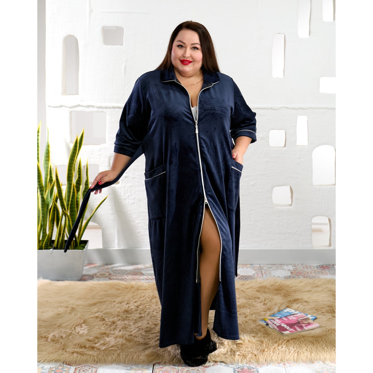 Домашній халат темно-синього кольору 2500-24 великих розмірів