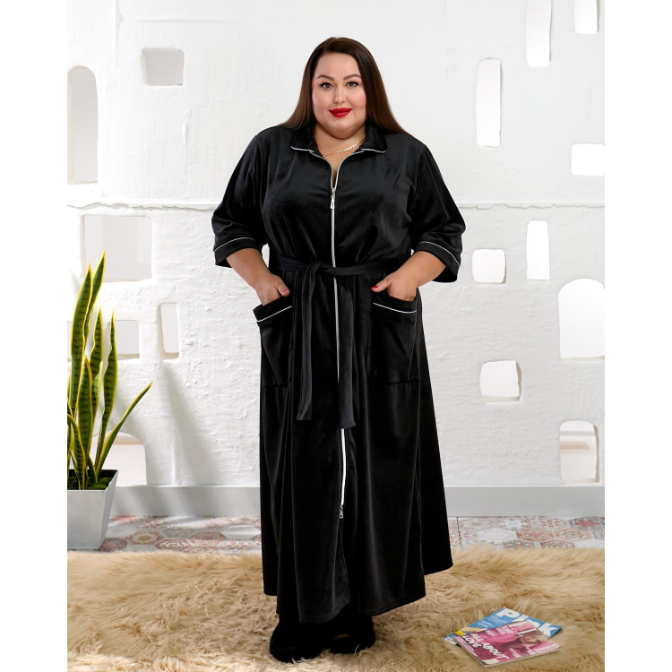 Домашній халат чорного кольору 2500-25 великих розмірів