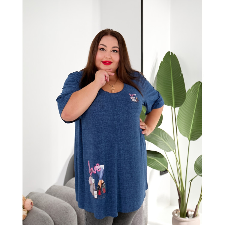 Синя туніка великого розміру з принтом 3642