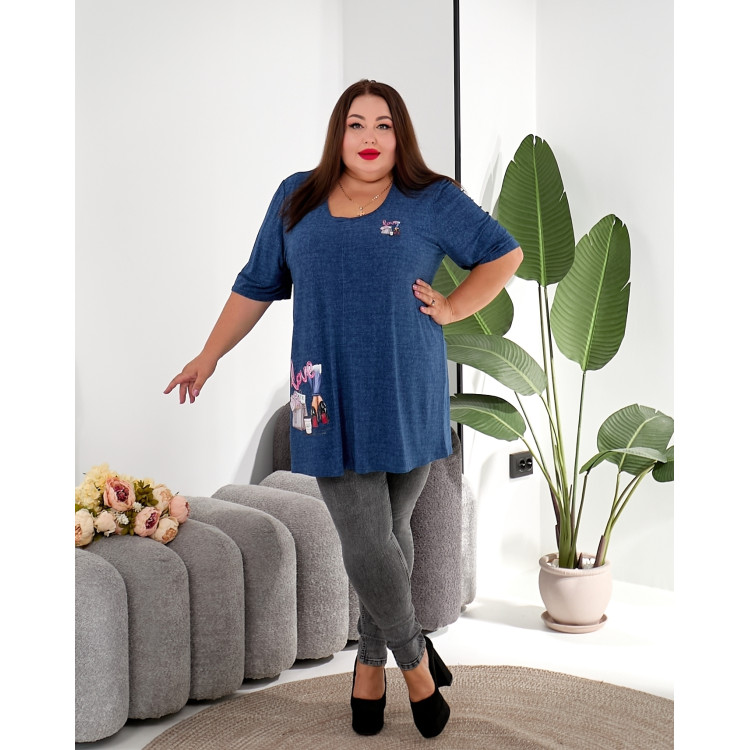 Синя туніка великого розміру з принтом 3642