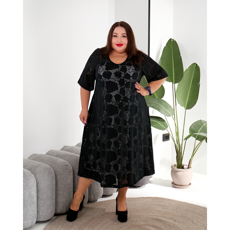 Чорна сукня-гіпюр 3646-2 великих розмірів