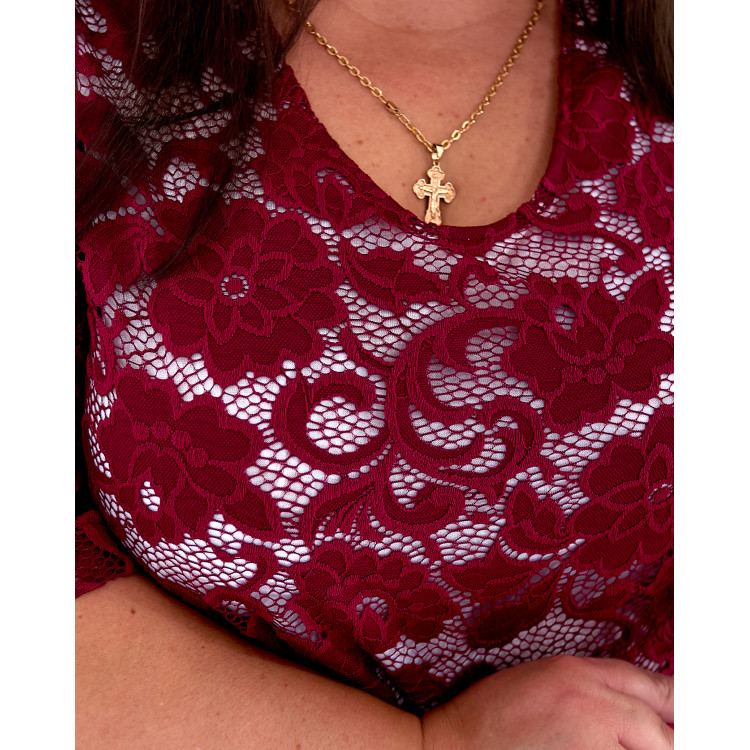 Бордове плаття-гіпюр 3646-3 великий розмірів