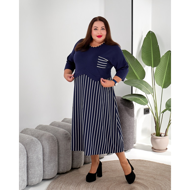 Комбінована сукня 3647-1 у смужку великих розмірів