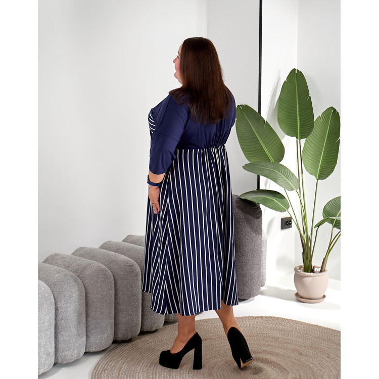 Комбінована сукня 3647-1 у смужку великих розмірів