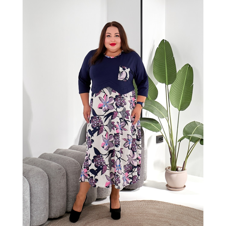 Комбінована сукня 3647-3  з кишенею великих розмірів