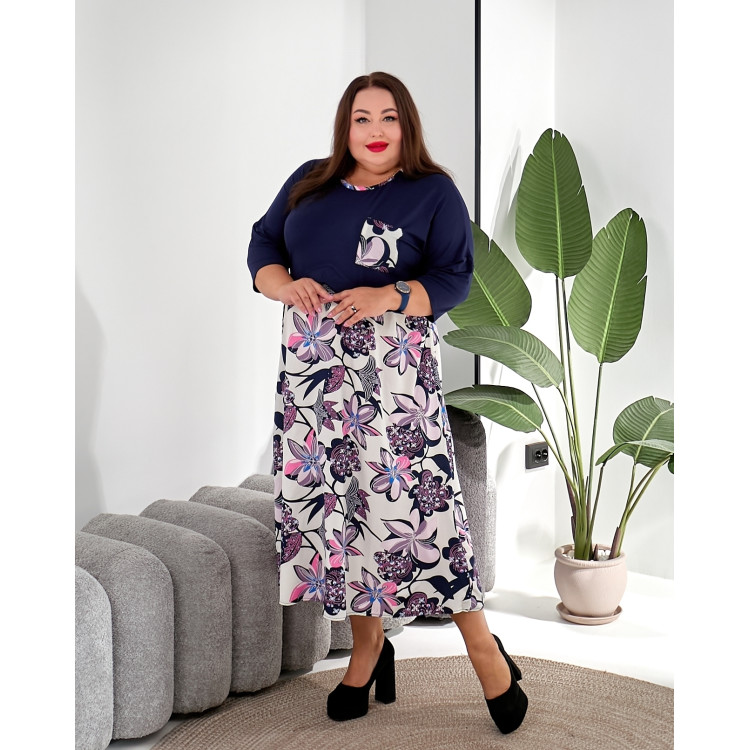 Комбінована сукня 3647-3  з кишенею великих розмірів