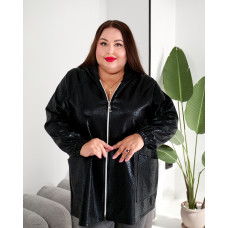 Чорна кофта  з лаковим напиленням 3648 великих розмірів