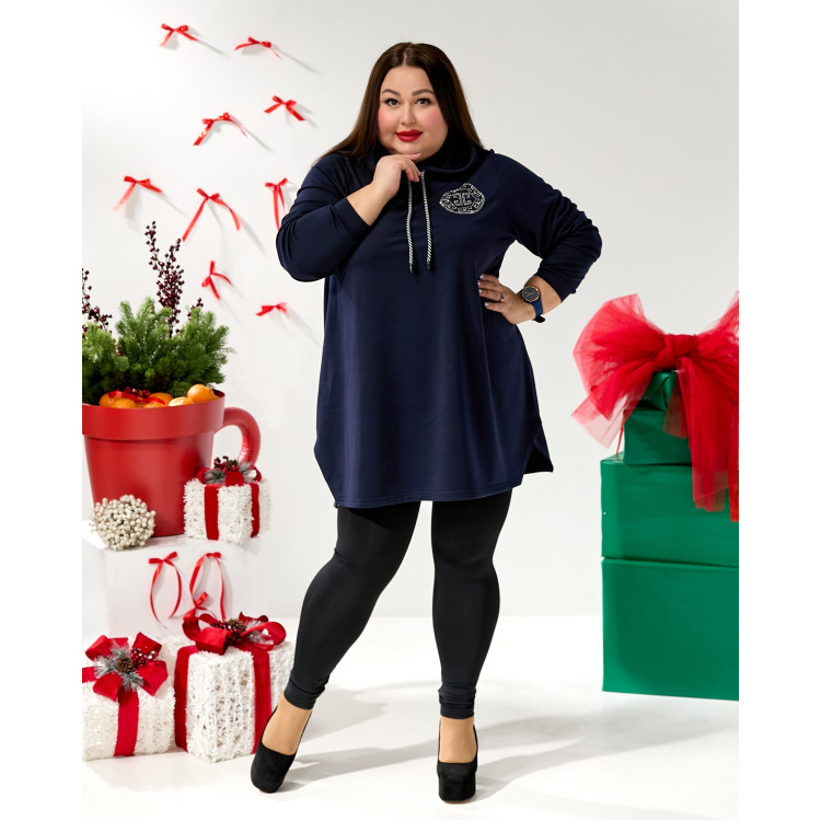 Синя туніка 3658 з тканиною двохнитка великого розміру